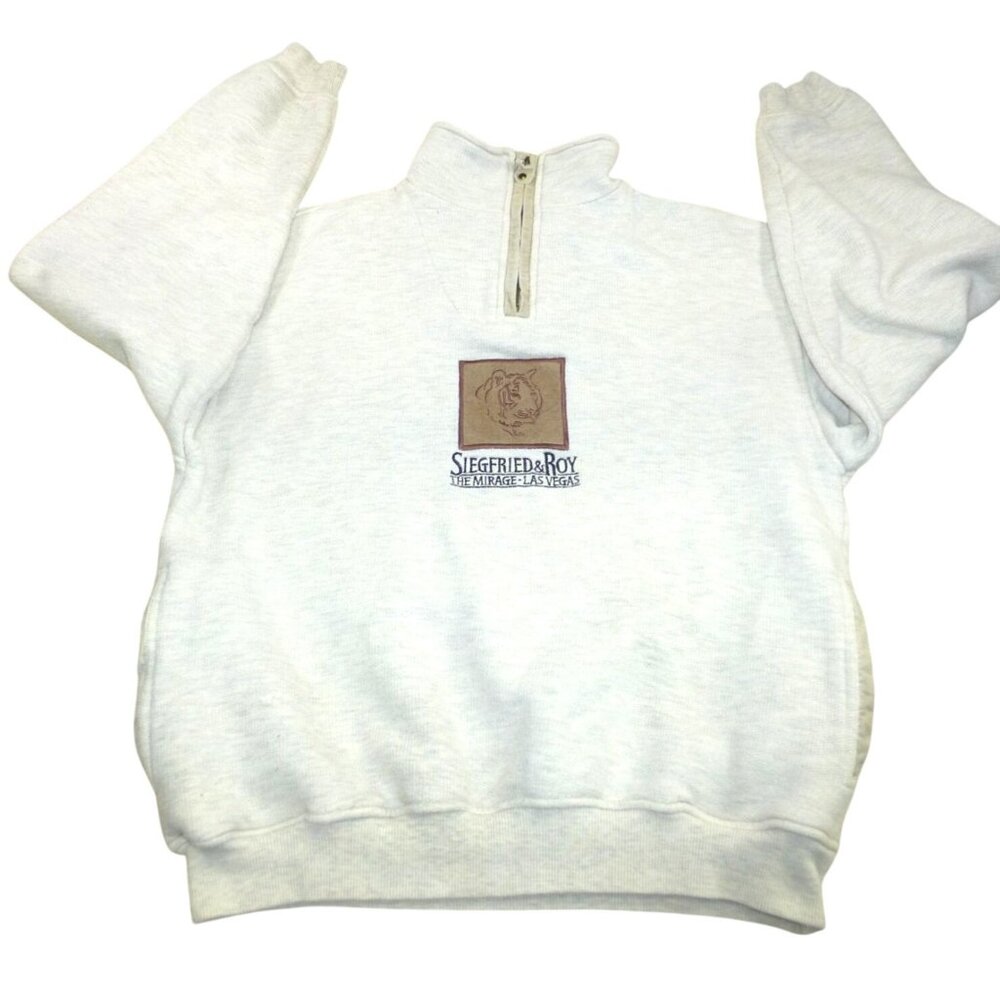 VTG Siegfried & Roy The Mirage Las Vegas White Half-Zip Sweatshirt Small